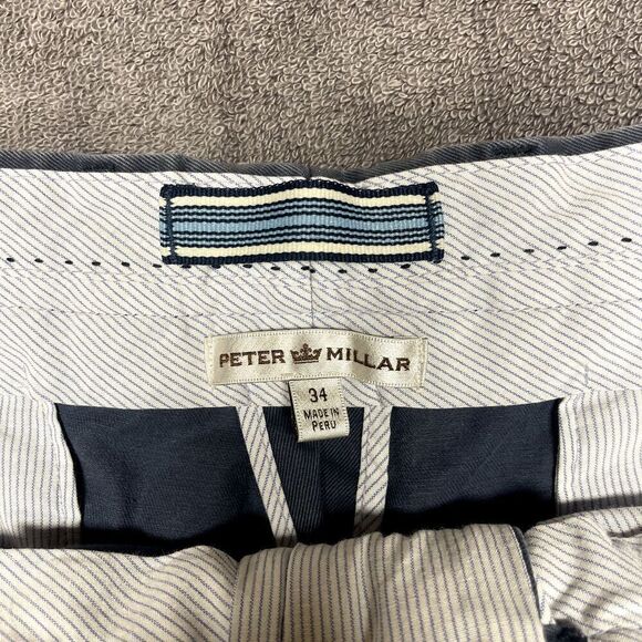 Peter Millar Mens Shorts 34 Blue Cotton Flat Front Chino Golf Beach Resort - Picture 3 of 7